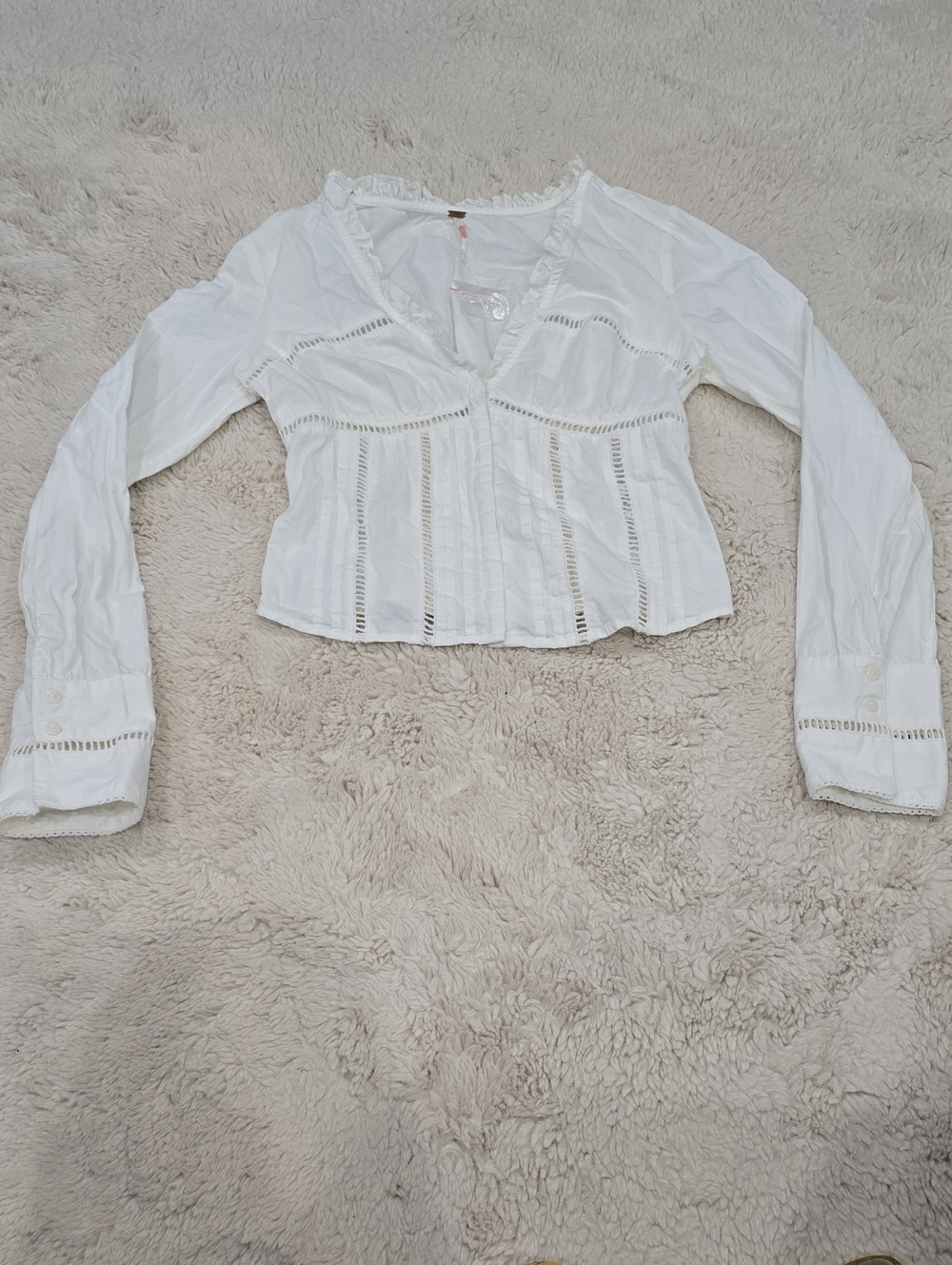 Womenβs White Crochet-Trim Button Front Blouse